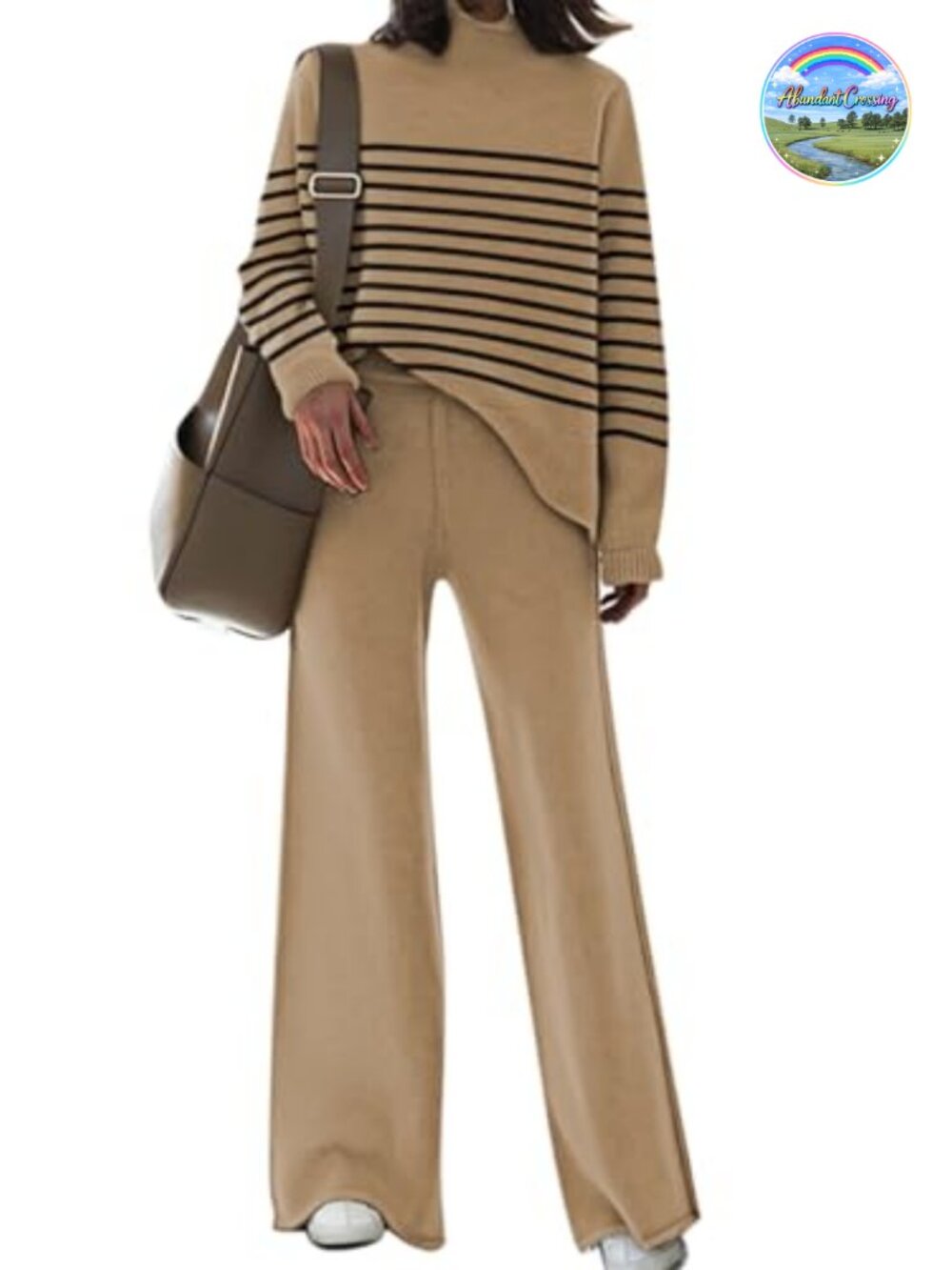 Fixmatti Knit Sweatsuit Set - Off Shoulder Sweater & Wide Leg Pants 2 Piece